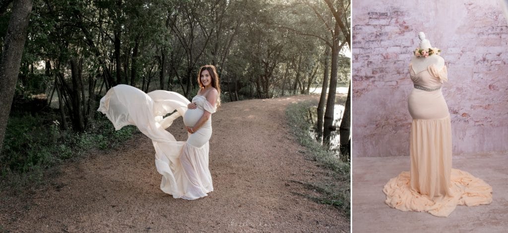 The flowy dress is perfect for maternity photos with dress tossing.